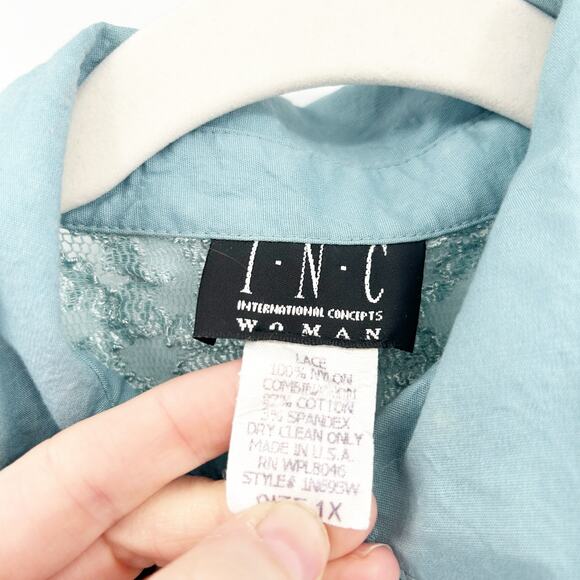 INC International Concepts Womens Y2K Fairycore Sheer Lace Snap Shirt Size 1X - Picture 4 of 6